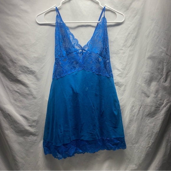 Vtg FREDERICKS OF HOLLYWOOD Lace See-Through Babydoll Chemise Slip Blue Sz XL - Picture 5 of 7